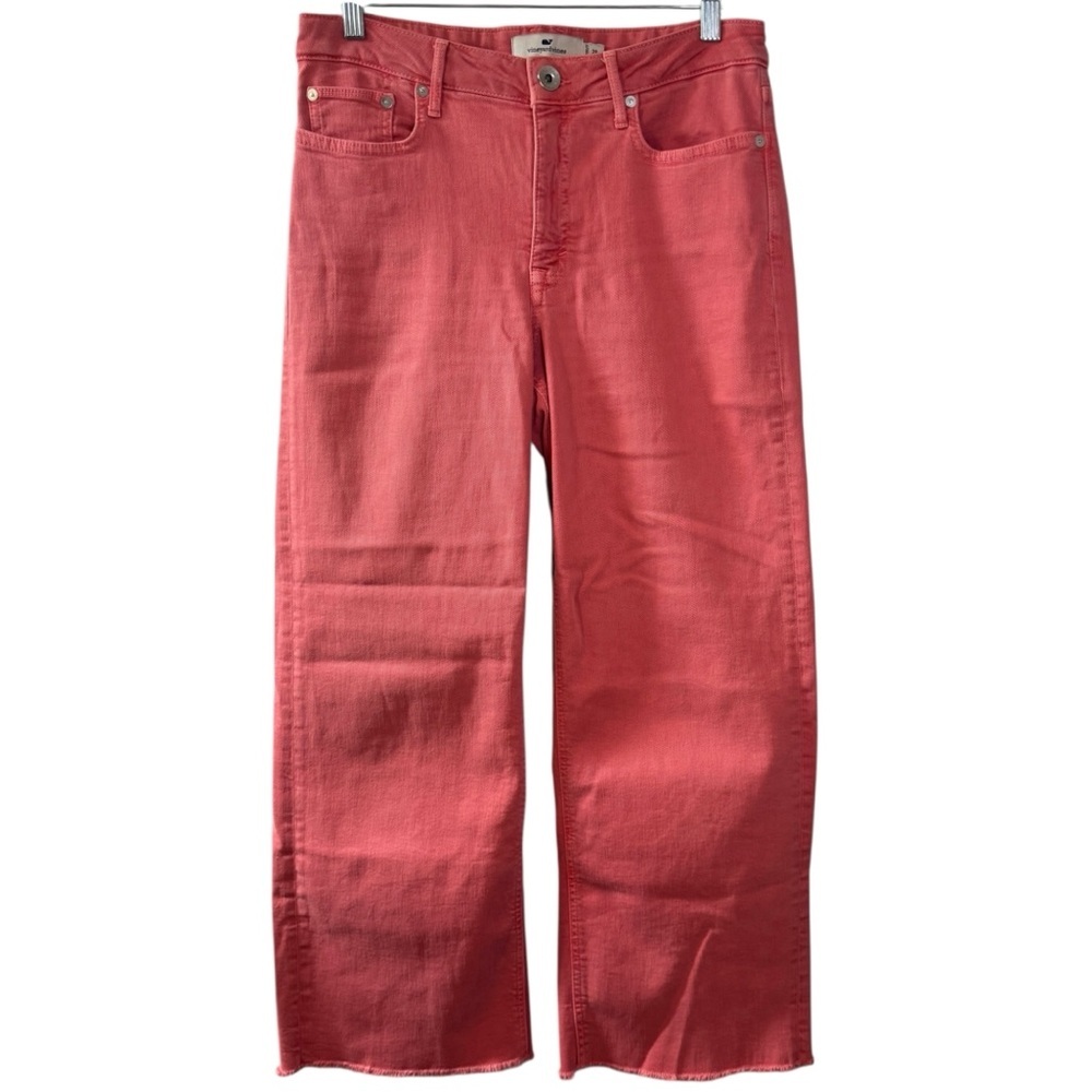 Vineyard Vines Wide Leg Crop Raw hem high waist coral pink jeans women’s 28